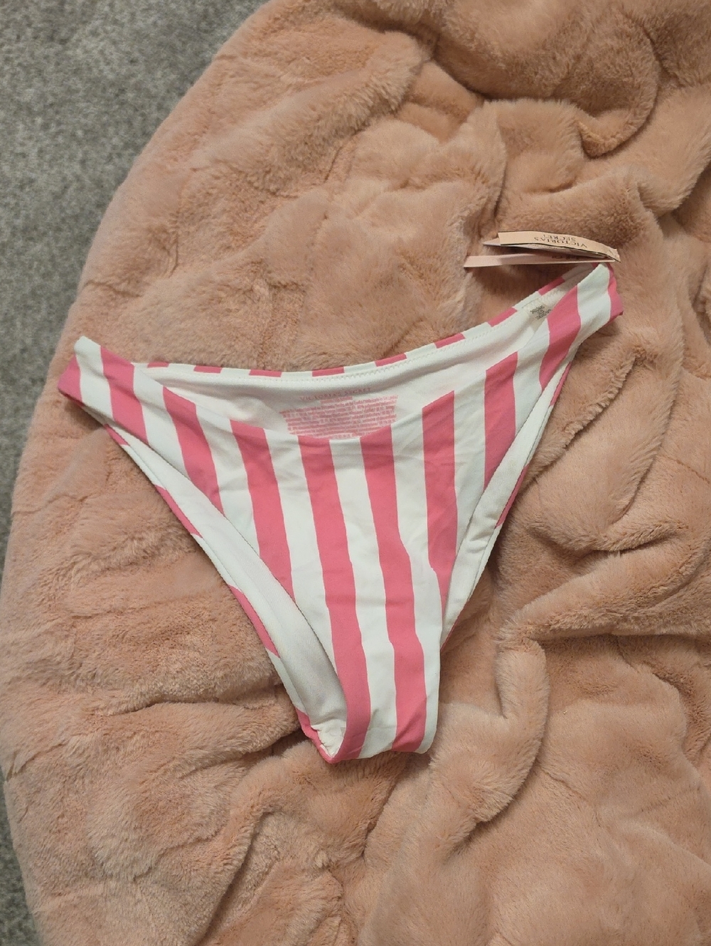 Victoria Secret Pink & White Striped Brazilian Bikini Bottom Medium